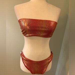 SHEIN red/gold shiny bikini, M